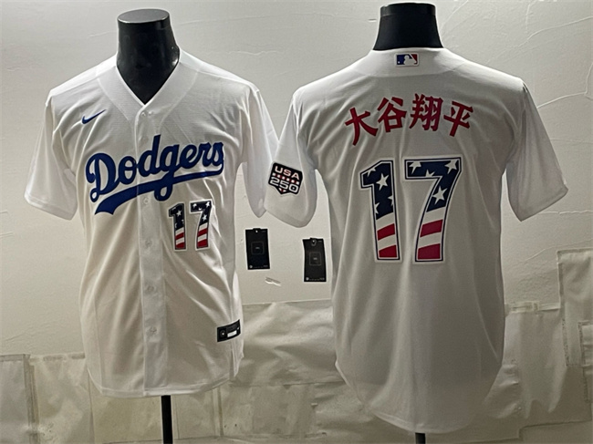Men's White Los Angeles Dodgers #17 大谷翔平 USA 250 Fourth of July Home Stitched Baseball Jersey